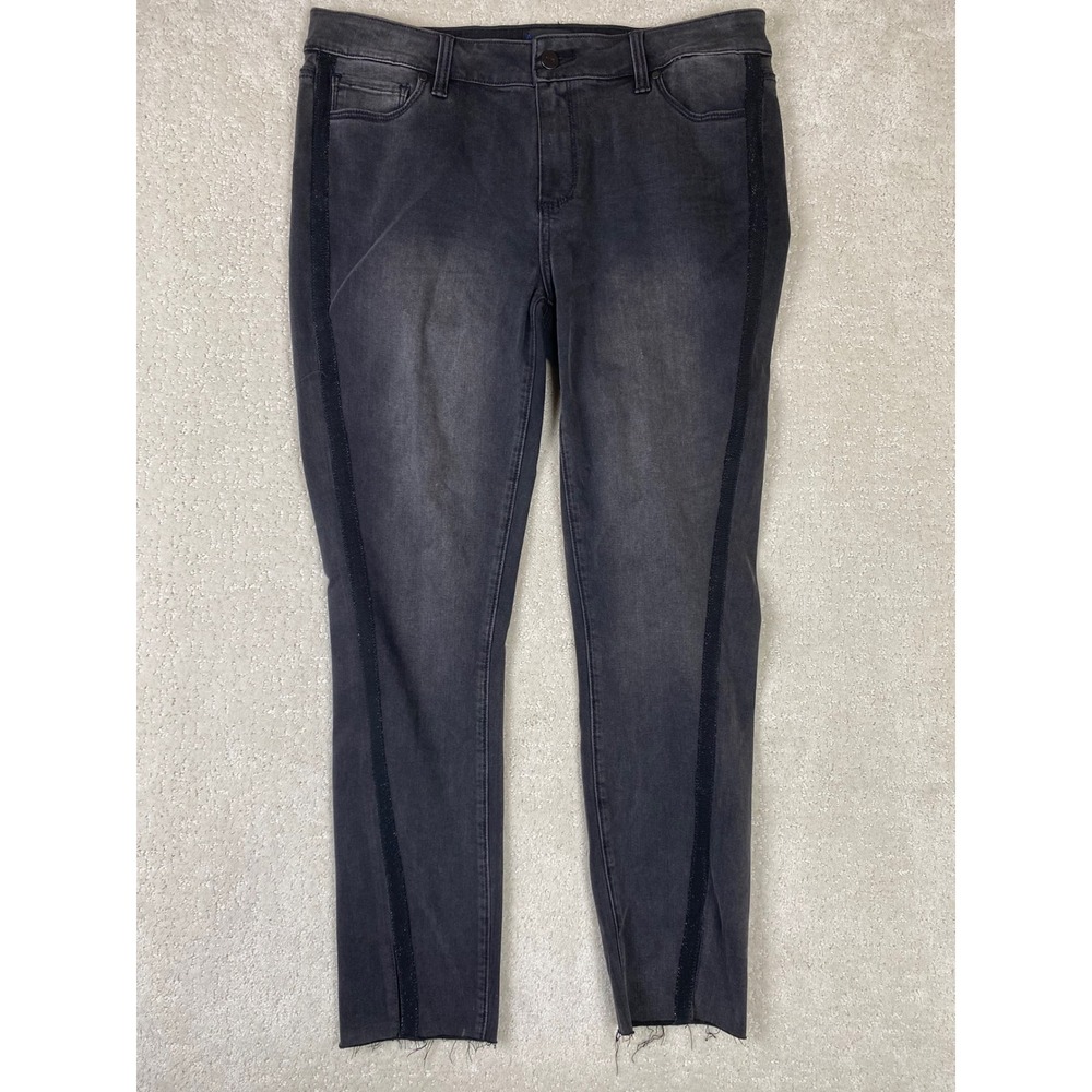PAIGE Verdugo Ankle Jeans Womens 32 Black Skinny Raw Hem Tuxedo Stripe
